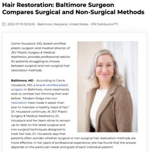 Plastic Surgeon in Baltimore Compares Surgical and Non-Surgical Hair Restoration